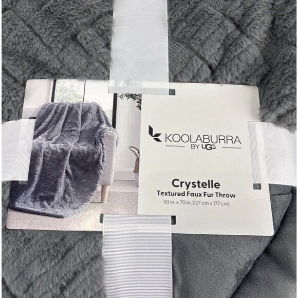 Koolaburra by UGG Crystelle Textured Faux Fur Throw Gray Plush Blanket - Picture 6 of 16
